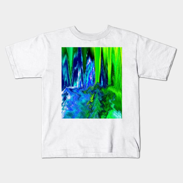 Melted Glitch (Blue & Green) Kids T-Shirt by BlakCircleGirl